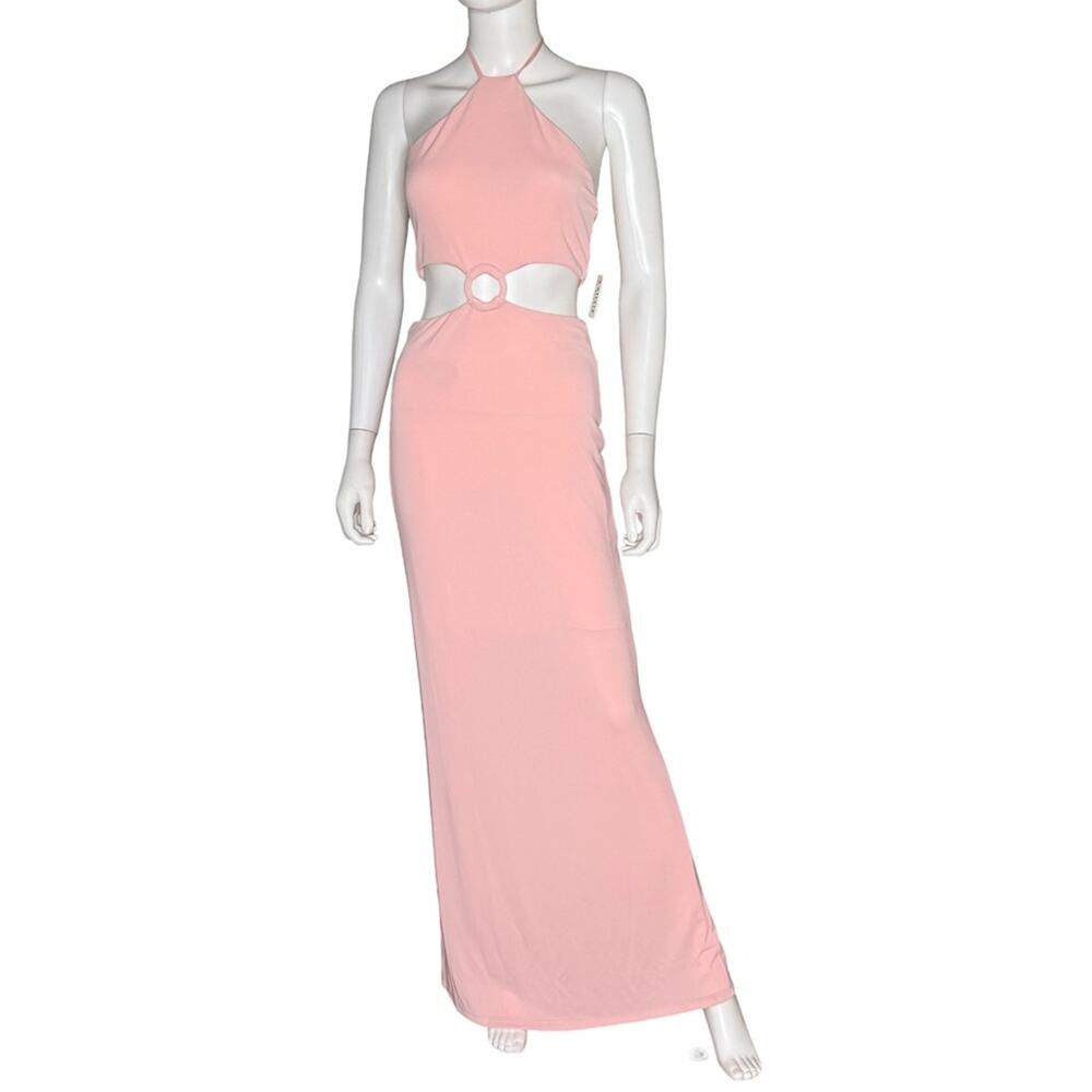 Alice + Olivia Marguerite Cutout Jersey Halterneck Maxi Dress English Rose Sz 6 - Picture 2 of 8